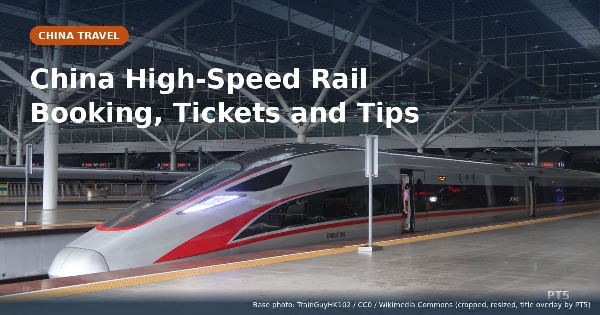 China high-speed rail guide for foreigners cover, Fuxing train at a station platform