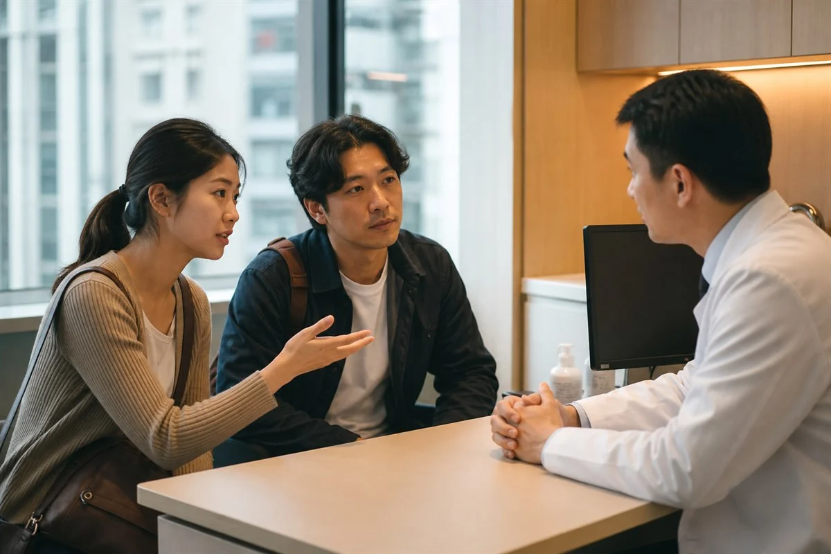An agent accompanying a visitor to a health appointment