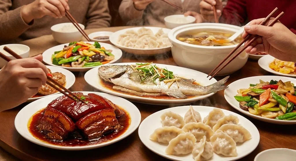 Dinner shared around a table