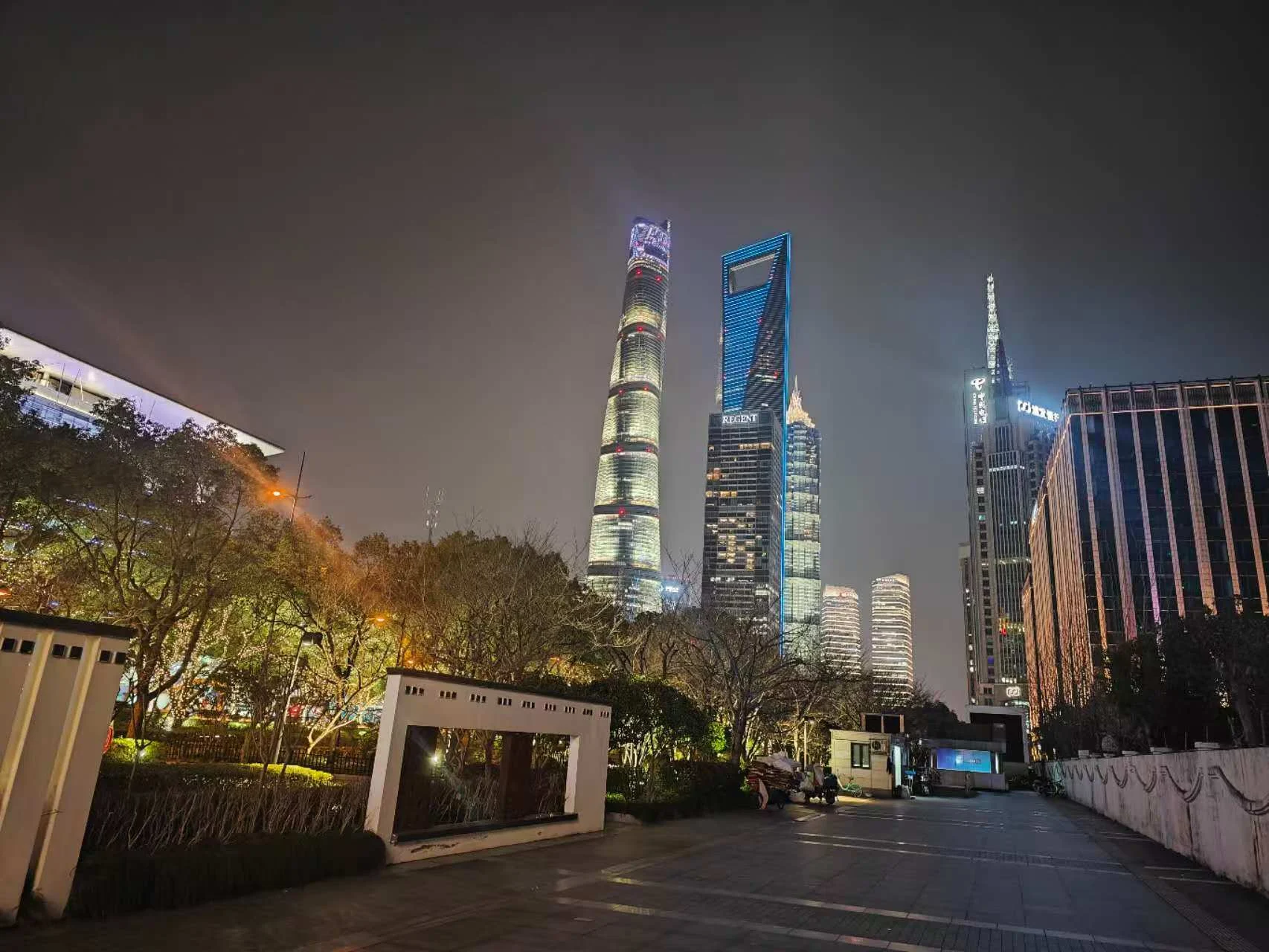 Shanghai towers lit up at night